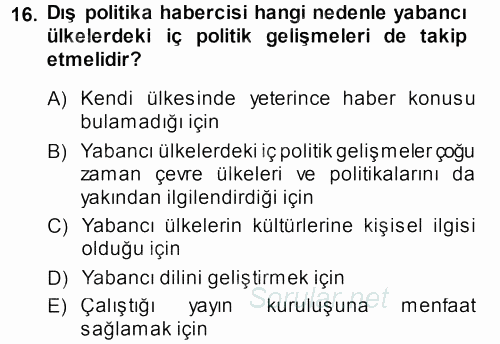 Haber Türleri 2013 - 2014 Ara Sınavı 16.Soru