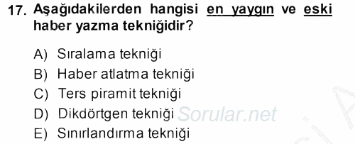 Haber Türleri 2013 - 2014 Ara Sınavı 17.Soru