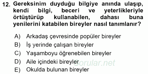 Temel Bilgi Teknolojileri 2 2016 - 2017 3 Ders Sınavı 12.Soru