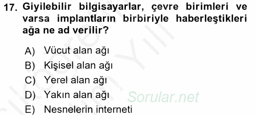 Temel Bilgi Teknolojileri 2 2016 - 2017 3 Ders Sınavı 17.Soru