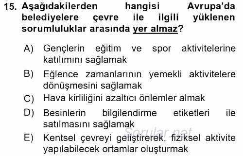 Sağlıklı Yaşam 2015 - 2016 Dönem Sonu Sınavı 15.Soru