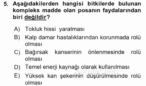 Sağlıklı Yaşam 2015 - 2016 Dönem Sonu Sınavı 5.Soru