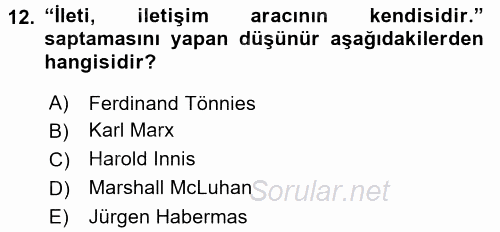 İletişim Bilgisi 2016 - 2017 3 Ders Sınavı 12.Soru