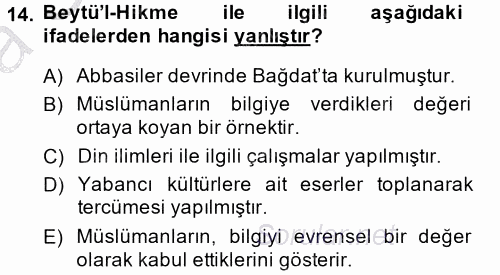 Din Eğitimi Ve Din Hizmetlerinde Rehberlik 2014 - 2015 Ara Sınavı 14.Soru