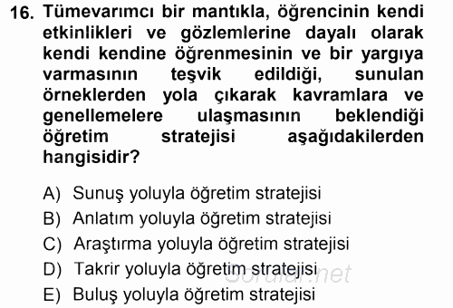 Din Eğitimi Ve Din Hizmetlerinde Rehberlik 2014 - 2015 Ara Sınavı 16.Soru