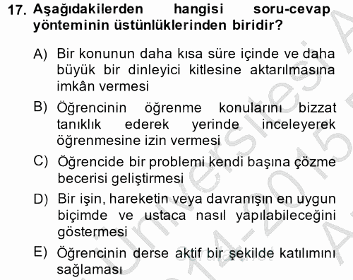 Din Eğitimi Ve Din Hizmetlerinde Rehberlik 2014 - 2015 Ara Sınavı 17.Soru