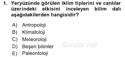 Ekoloji ve Turizm 2017 - 2018 Ara Sınavı 1.Soru
