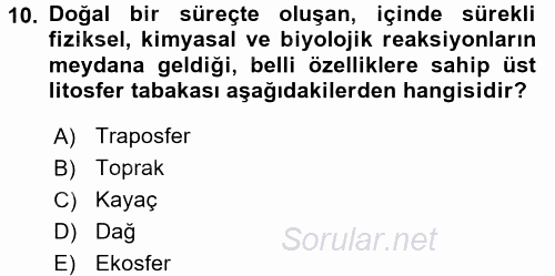 Ekoloji ve Turizm 2017 - 2018 Ara Sınavı 10.Soru