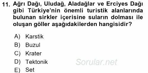 Ekoloji ve Turizm 2017 - 2018 Ara Sınavı 11.Soru