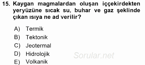 Ekoloji ve Turizm 2017 - 2018 Ara Sınavı 15.Soru