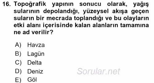 Ekoloji ve Turizm 2017 - 2018 Ara Sınavı 16.Soru