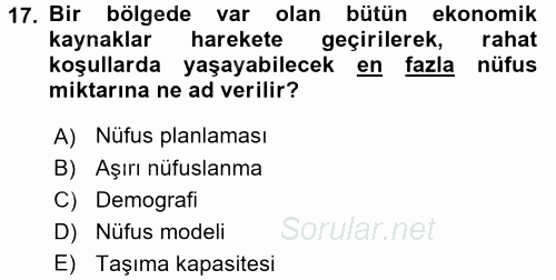 Ekoloji ve Turizm 2017 - 2018 Ara Sınavı 17.Soru