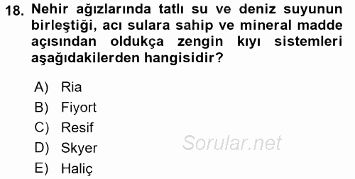 Ekoloji ve Turizm 2017 - 2018 Ara Sınavı 18.Soru