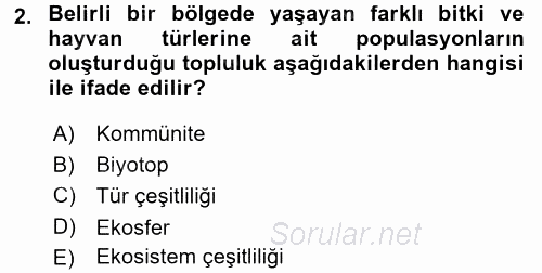 Ekoloji ve Turizm 2017 - 2018 Ara Sınavı 2.Soru