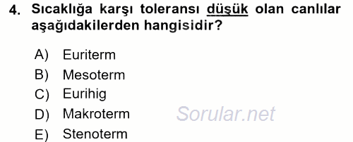 Ekoloji ve Turizm 2017 - 2018 Ara Sınavı 4.Soru