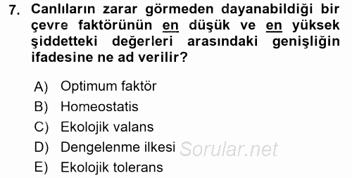 Ekoloji ve Turizm 2017 - 2018 Ara Sınavı 7.Soru