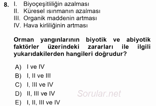 Ekoloji ve Turizm 2017 - 2018 Ara Sınavı 8.Soru