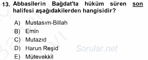 İslam Tarihi ve Medeniyeti 2 2016 - 2017 Ara Sınavı 13.Soru