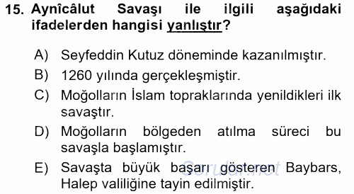 İslam Tarihi ve Medeniyeti 2 2016 - 2017 Ara Sınavı 15.Soru