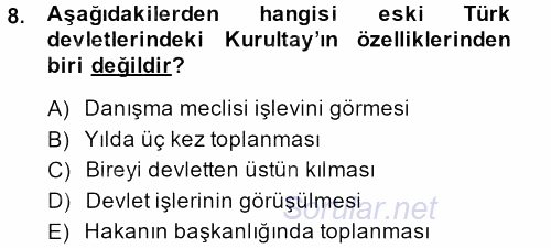 Türkiye´de Demokrasi Ve Parlemento Tarihi 2013 - 2014 Ara Sınavı 8.Soru