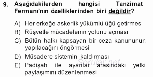 Türkiye´de Demokrasi Ve Parlemento Tarihi 2013 - 2014 Ara Sınavı 9.Soru