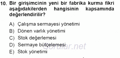 Girişim Finansmanı 2013 - 2014 Tek Ders Sınavı 10.Soru