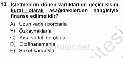 Girişim Finansmanı 2013 - 2014 Tek Ders Sınavı 13.Soru
