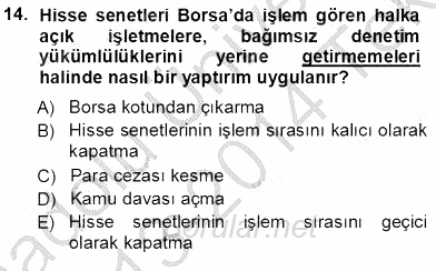 Girişim Finansmanı 2013 - 2014 Tek Ders Sınavı 14.Soru