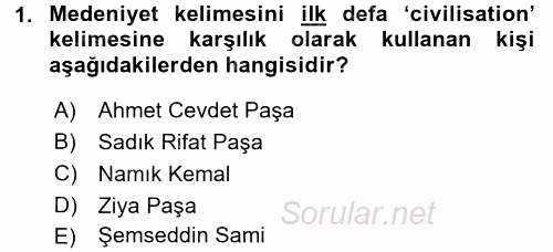 İslam Kurumları ve Medeniyeti 2015 - 2016 Tek Ders Sınavı 1.Soru