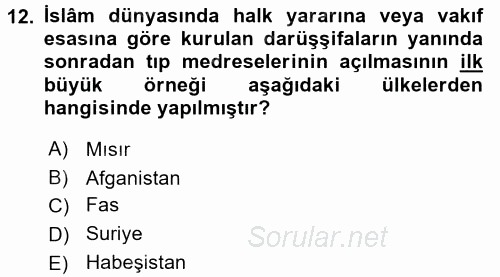 İslam Kurumları ve Medeniyeti 2015 - 2016 Tek Ders Sınavı 12.Soru