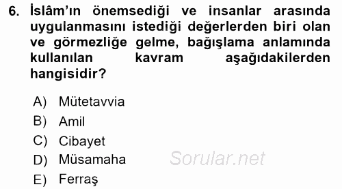 İslam Kurumları ve Medeniyeti 2015 - 2016 Tek Ders Sınavı 6.Soru