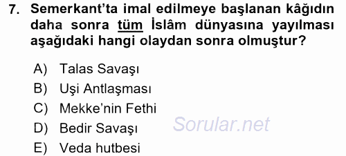 İslam Kurumları ve Medeniyeti 2015 - 2016 Tek Ders Sınavı 7.Soru