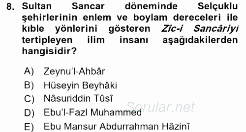 İslam Kurumları ve Medeniyeti 2015 - 2016 Tek Ders Sınavı 8.Soru