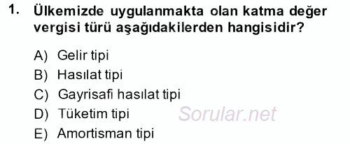 Özel Vergi Hukuku 2 2014 - 2015 Dönem Sonu Sınavı 1.Soru