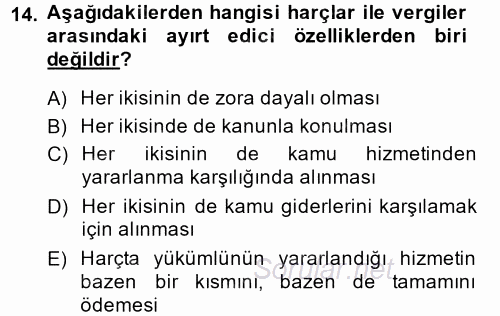 Özel Vergi Hukuku 2 2014 - 2015 Dönem Sonu Sınavı 14.Soru