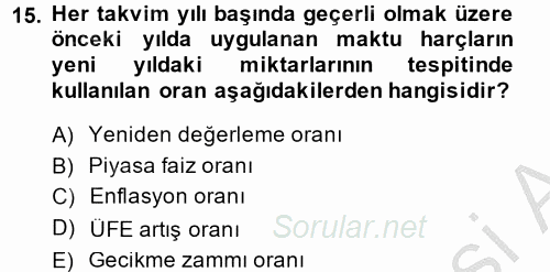 Özel Vergi Hukuku 2 2014 - 2015 Dönem Sonu Sınavı 15.Soru