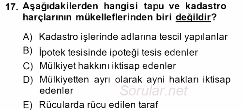 Özel Vergi Hukuku 2 2014 - 2015 Dönem Sonu Sınavı 17.Soru