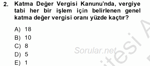 Özel Vergi Hukuku 2 2014 - 2015 Dönem Sonu Sınavı 2.Soru