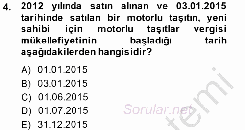 Özel Vergi Hukuku 2 2014 - 2015 Dönem Sonu Sınavı 4.Soru