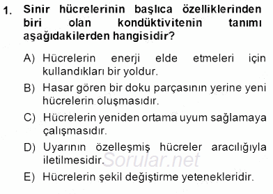 İnsan Anatomisi Ve Fizyolojisi 2014 - 2015 Dönem Sonu Sınavı 1.Soru