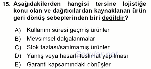 Uluslararası Lojistik 2017 - 2018 Dönem Sonu Sınavı 15.Soru
