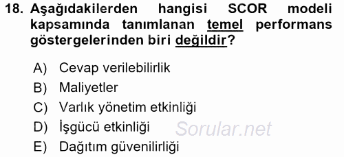 Uluslararası Lojistik 2017 - 2018 Dönem Sonu Sınavı 18.Soru