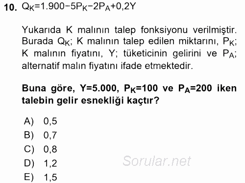 Matematiksel İktisat 2016 - 2017 Dönem Sonu Sınavı 10.Soru