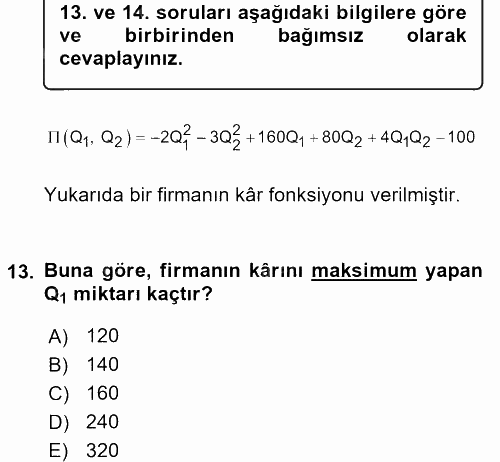 Matematiksel İktisat 2016 - 2017 Dönem Sonu Sınavı 13.Soru