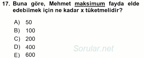 Matematiksel İktisat 2016 - 2017 Dönem Sonu Sınavı 17.Soru