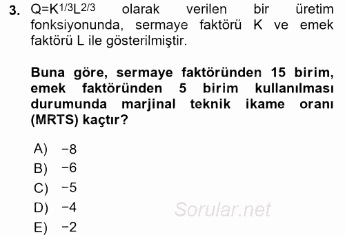 Matematiksel İktisat 2016 - 2017 Dönem Sonu Sınavı 3.Soru