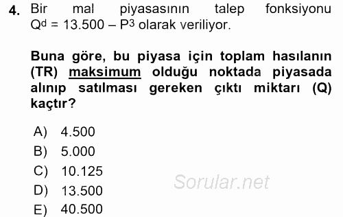 Matematiksel İktisat 2016 - 2017 Dönem Sonu Sınavı 4.Soru