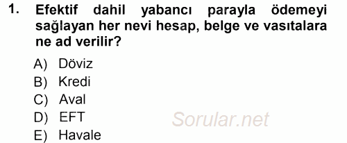 Dış Ticaret İşlemleri 2012 - 2013 Ara Sınavı 1.Soru