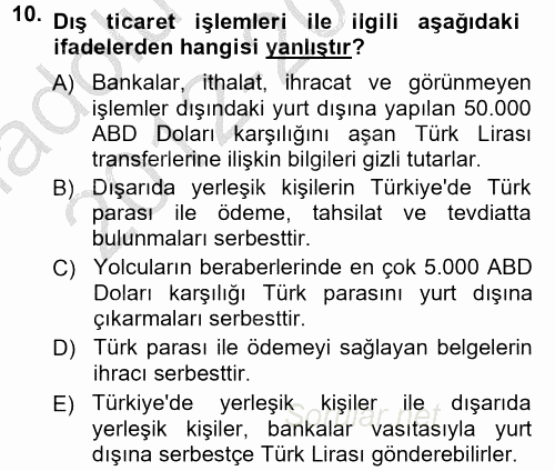 Dış Ticaret İşlemleri 2012 - 2013 Ara Sınavı 10.Soru