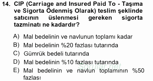 Dış Ticaret İşlemleri 2012 - 2013 Ara Sınavı 14.Soru